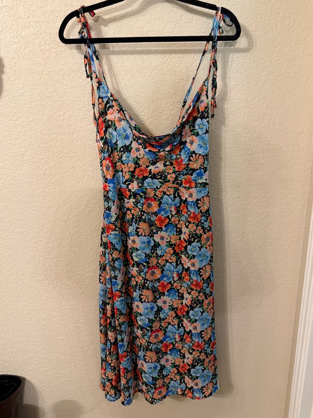 Miami Floral Cowl Neck Tie Strap Midi Dress Size Large